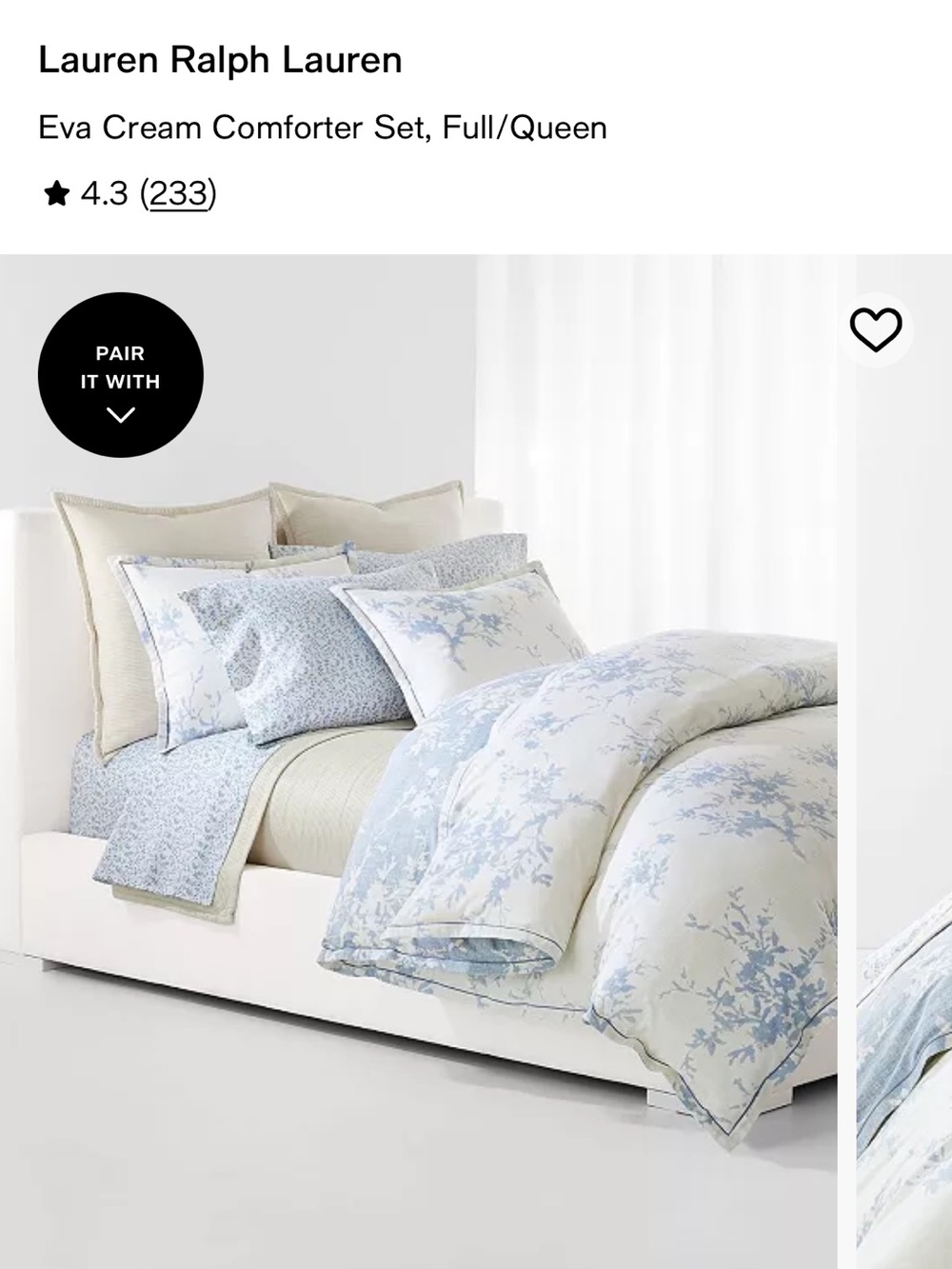 Lauren Ralph Lauren Cream Comforter with Pale Blue Floral Design